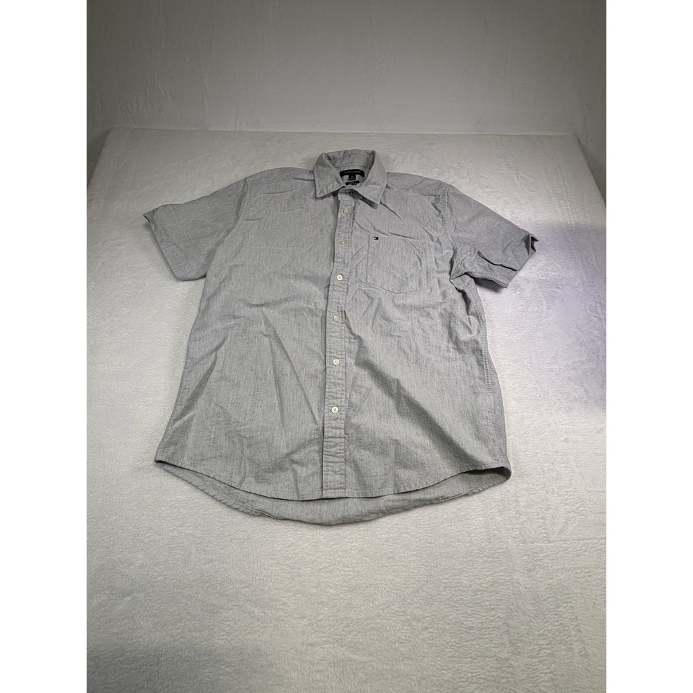 Tommy Hilfiger Classic Fit Button Up Short Sleeve Woven Shirt Blue Large Classic